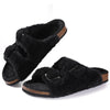 Fur Lined Suede Clogs Fuzzy Cork Footbed Slip-On Mules Antiskid Winter Slippers for Women