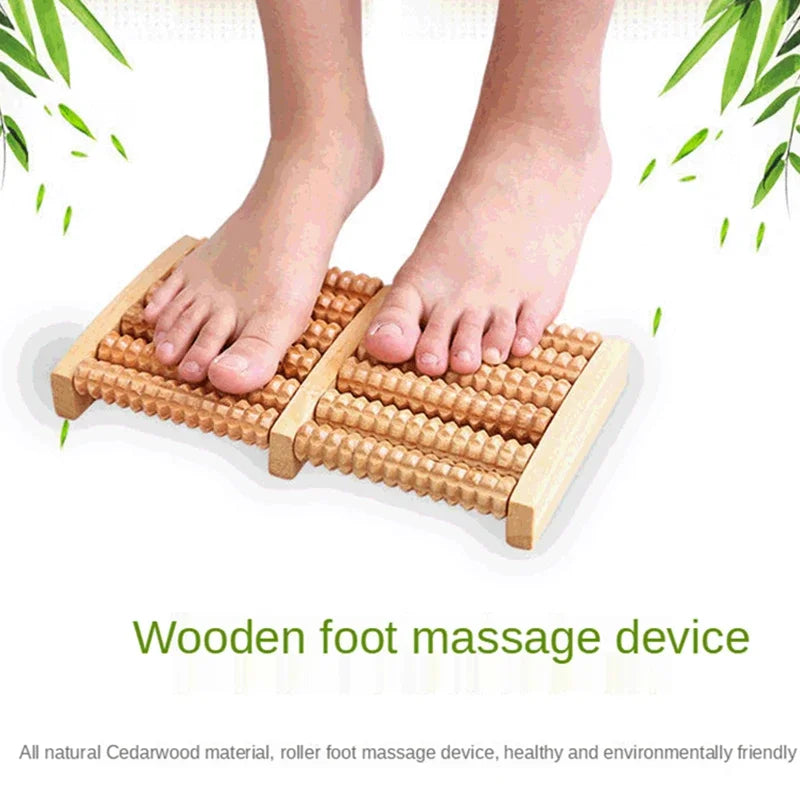 Wooden 6-Row Foot Massager Roller Shiatsu Reflexology Pain Relief and Relaxation