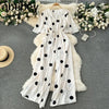 Women's Bohemian Polka Dot V-Neck Wide Leg Jumpsuit with Dolman Sleeves and High Waist
