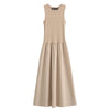 HXAO Women's Sleeveless Ankle-Length Patchwork Maxi Dress - Elegant Casual Vintage Party Dress (Black, Khaki)
