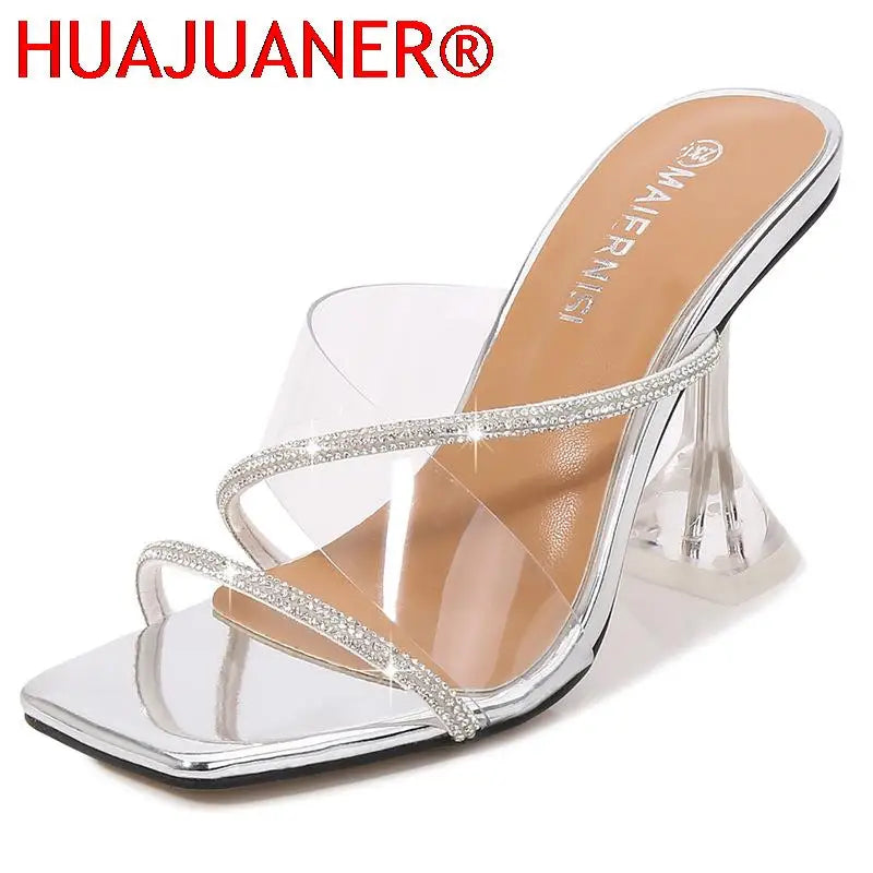 Transparent PVC High Heel Sandals with Crystal Accent – Clear Open Toe, Women Plus Size EU 35–46 (8 cm / 3.15 in Heel)