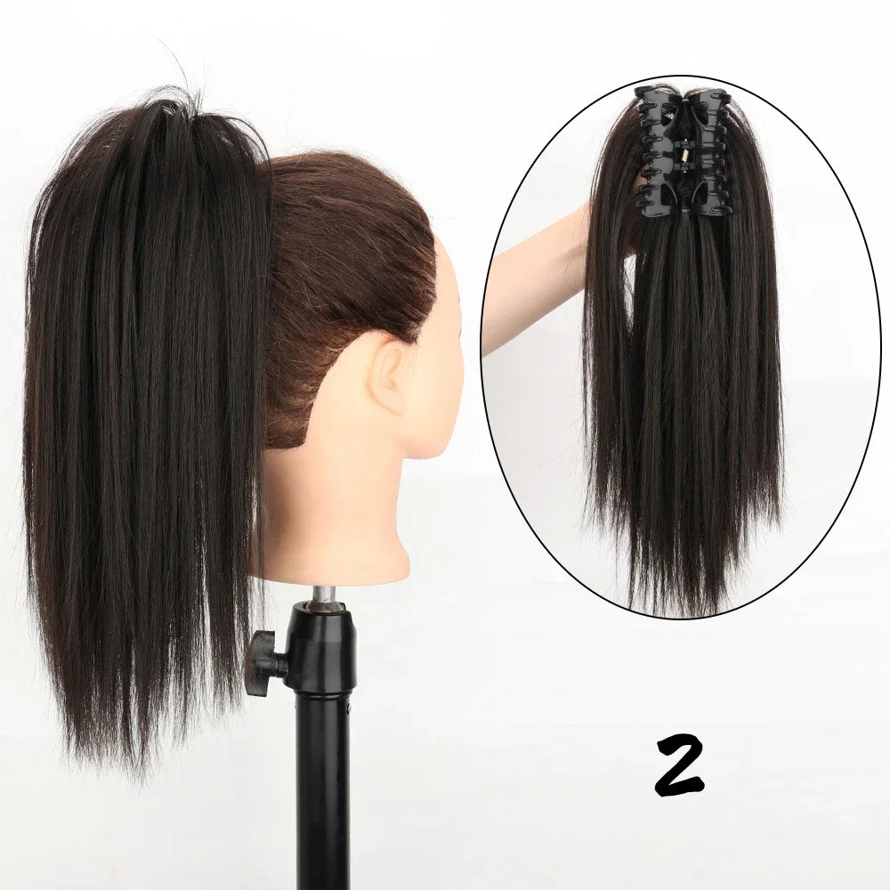 Clip-In 16-Inch (40 cm) Straight Claw Clip Ponytail Hair Extension Heat-Resistant Synthetic Blonde/Brown