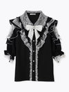 Noemi-Inspired Ruffle Bow Off-Shoulder Lace Blouse — Yami Kawaii Lolita Bell Sleeve Top