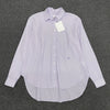 Women's Vertical Striped Shirt - Loose Long-Sleeve Button-Up Blouse with Asymmetric Hem, Office Commuter Style