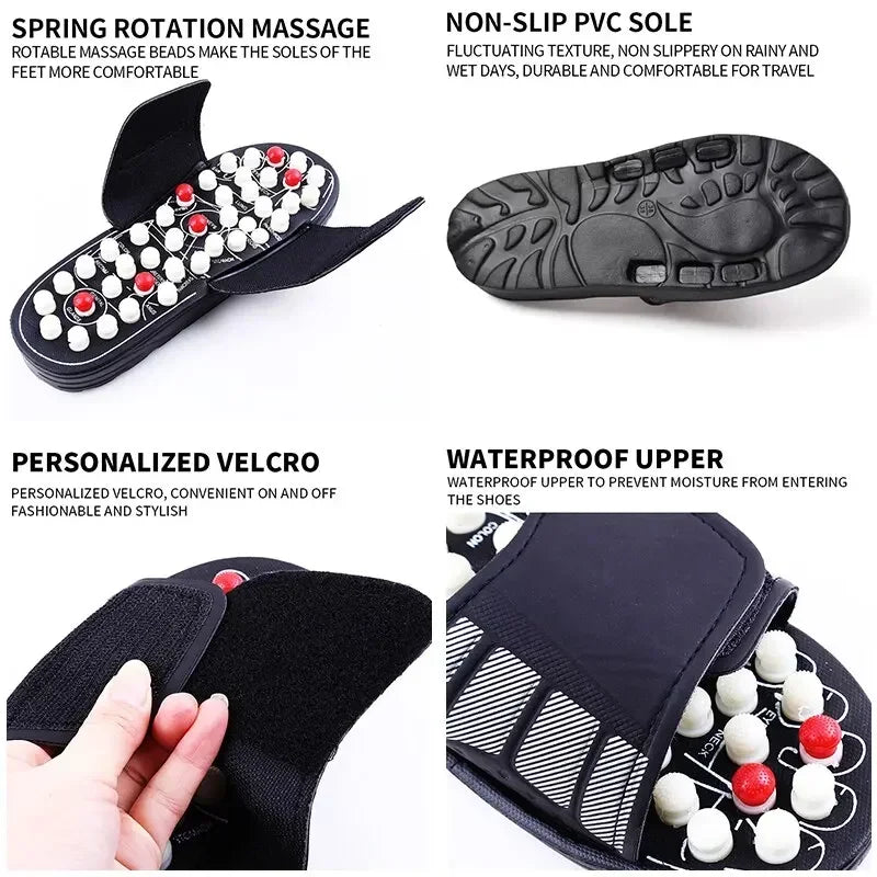 Unisex Foot Massage Slippers - Reflexology Acupressure Flip Flops with Rotating Beads, Waterproof PVC-EVA, EU Sizes 38-45