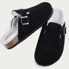 Fur Lined Suede Clogs Fuzzy Cork Footbed Slip-On Mules Antiskid Winter Slippers for Women