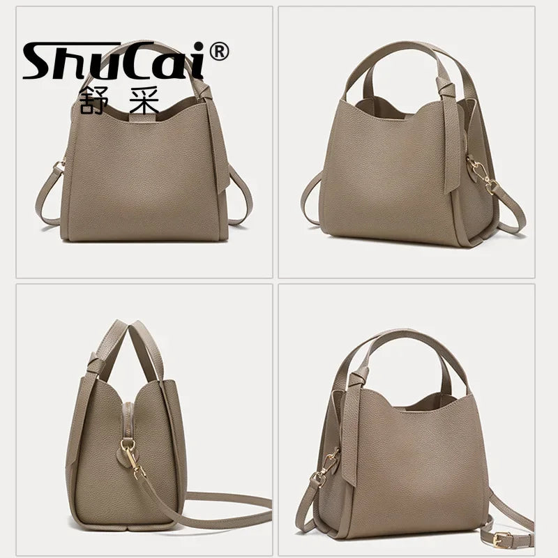 Women's Genuine Leather Bucket Bag – Cowhide Crossbody Handbag & Shoulder Tote