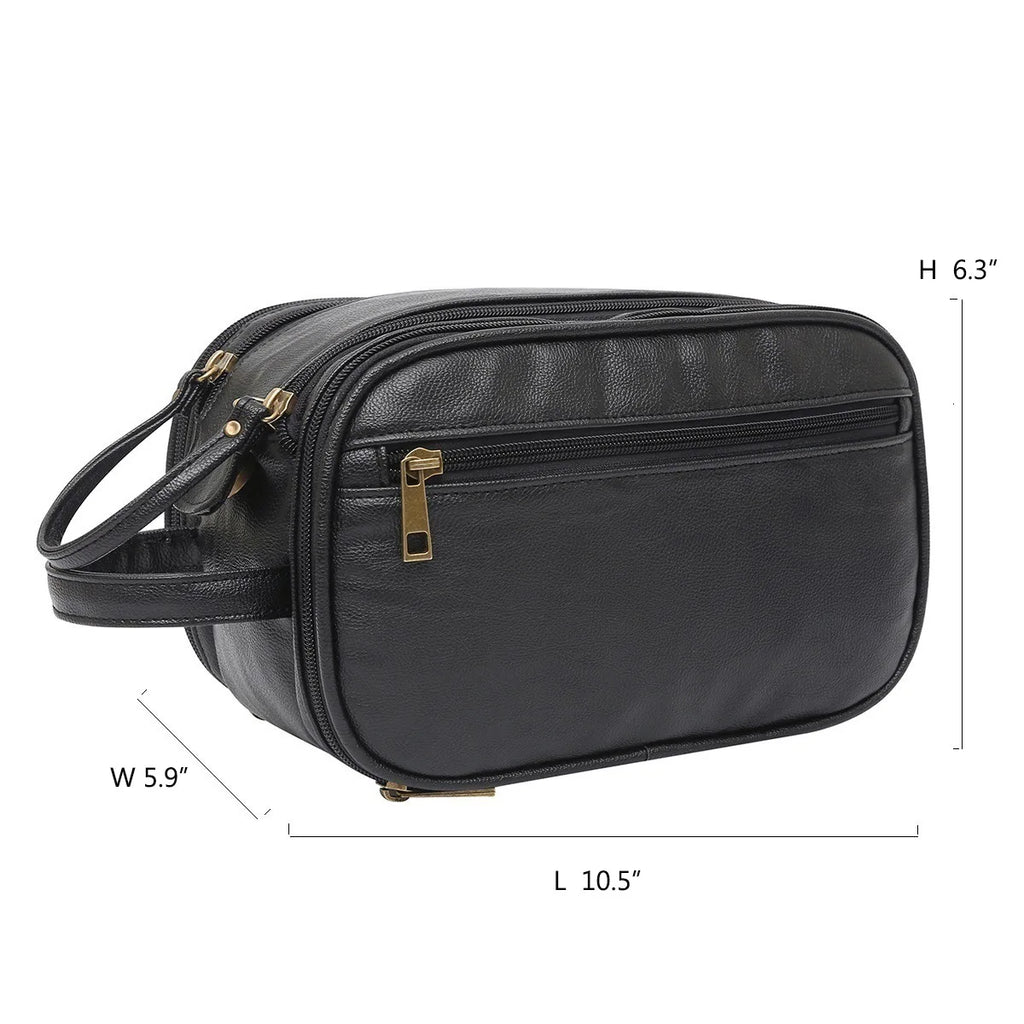 Men's Large Travel Toiletry Bag – Water-Resistant PU Leather Dopp Kit & Toiletries Organizer