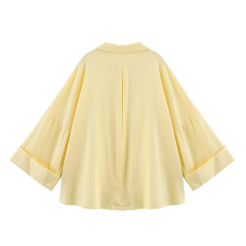 Women's Long Sleeve V-Neck Blouse - Solid Color Office Shirt, Spring/Summer