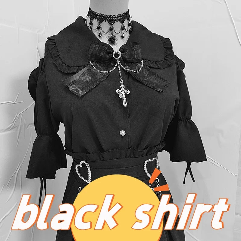 Kawaii Jirai Kei Lolita Y2K Peter Pan Collar Blouse Long Sleeve Cute Japanese-Style Aesthetic Top