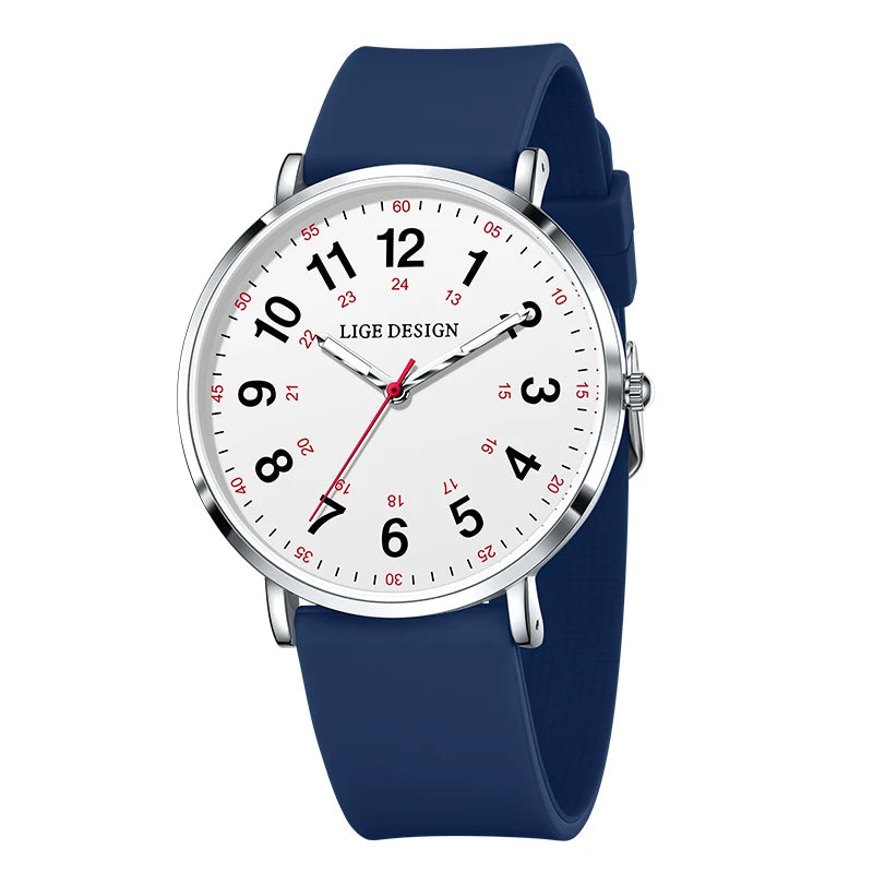 LIGE Women's Silicone Watch - 41mm Luminous Dial, 20mm Band, 3ATM Water-Resistant Casual Dress Quartz Wristwatch