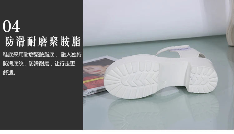 White Chunky Heel Wedge Sandals for Women — Peep Toe Ankle Strap Roman Gladiator Heels