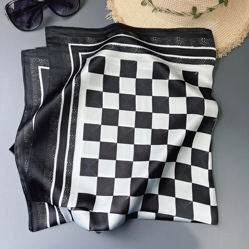 70 x 70 cm (27.6 x 27.6 in) Floral Satin-Look Polyester Square Scarf - Women's Headscarf, Hijab, Hair Band & Wrist Wrap