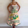 Women's Printed A-Line Maxi Dress - Spaghetti Strap Cold Shoulder High-Waist Slim Beach & Party Casual Vestidos