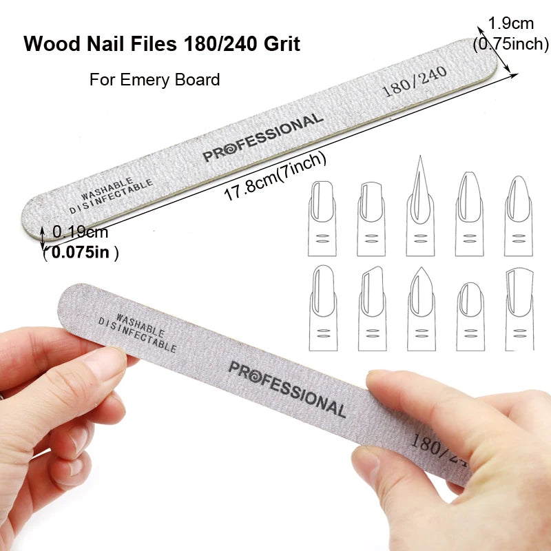10-Pack Curved Wooden Nail Files – Double-Sided 100/180 and 180/240 Grit Emery Boards for Manicure and Pedicure