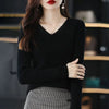 Women's V-Neck Knit Pullover Sweater — Long Sleeve Loose Fit Office Style
