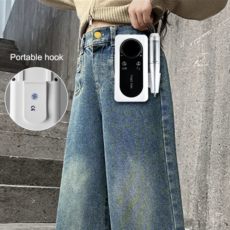 45000 RPM Rechargeable Electric Nail Drill Kit — Portable Nail File with LCD, 2600mAh Battery, 6 Bits & 6 Sanding Bands