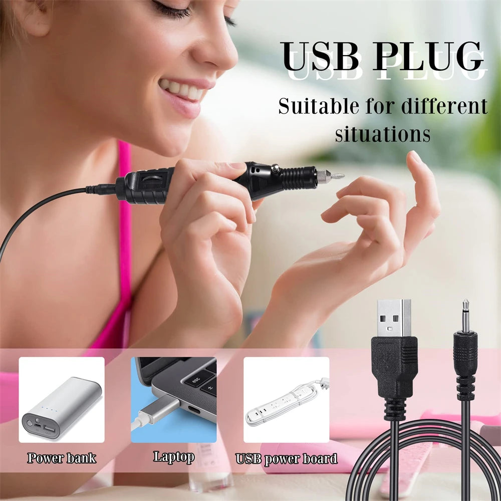 Electric Nail Drill Kit - Portable Professional Manicure & Pedicure Nail Sander, 20,000 RPM, 6 Bits & 6 Sand Bands