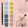 Mini Caviar Beads Nail Art 12-Grid Gold and Silver Micro Ball Charms 0.5–3mm (0.02–0.12in) with Magnetic Picker Pen