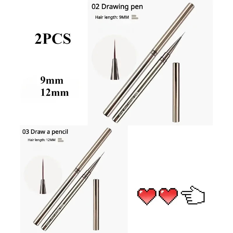 Professional Nail Art Liner Brush Set — Striping & Detailing Pens, 6–25 mm (0.24–0.98 in) Tips