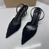 Women's Mesh Pointed Toe Stiletto Mules Open Heel High Heels Animal Print Floral Pumps