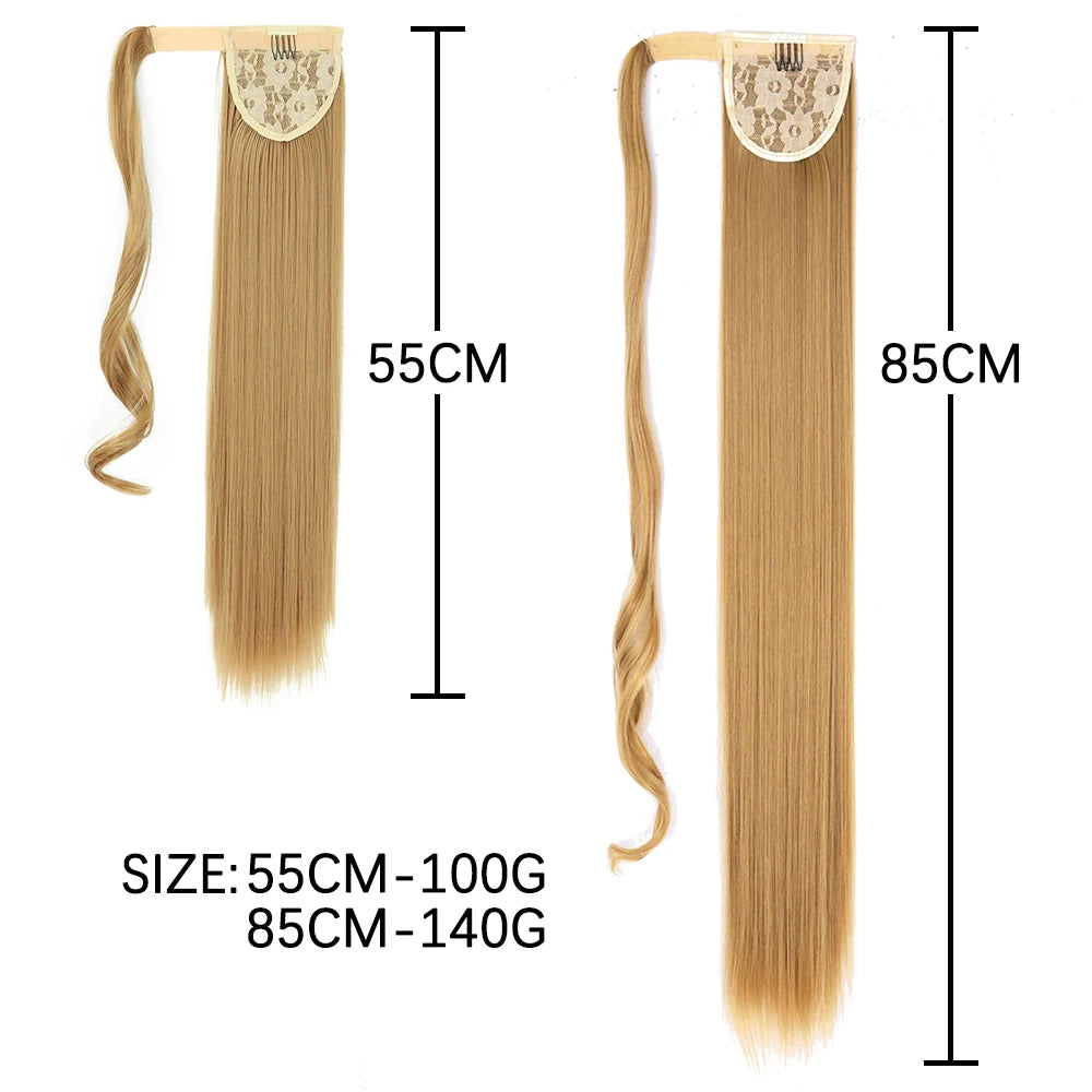 Wrap-Around Clip-In Ponytail Hair Extension 22-34 in (56-86 cm) Long Straight Heat-Resistant Synthetic Blonde Brown