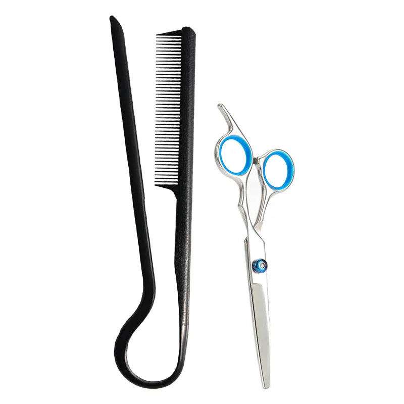 2-Piece V-Shape Flat Comb and Haircutting Scissors Set — Salon Hair Styling Tool