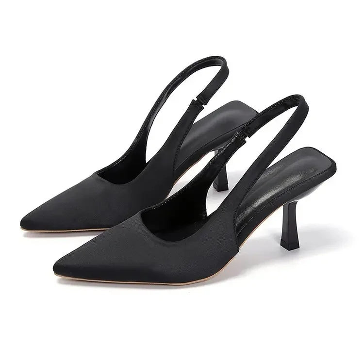 Women's Slingback Pointed-Toe High Heel Sandals - Thin Heel, PU Lining, Rubber Upper
