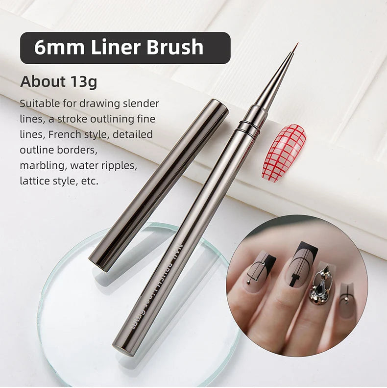 Professional Nail Art Liner Brush Set — Striping & Detailing Pens, 6–25 mm (0.24–0.98 in) Tips