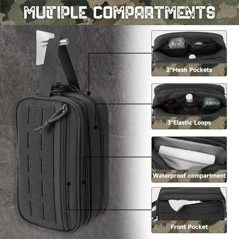 Tactical Hanging Toiletry Bag for Men and Women - MOLLE Dopp Kit Travel Shaving & Shower Organizer