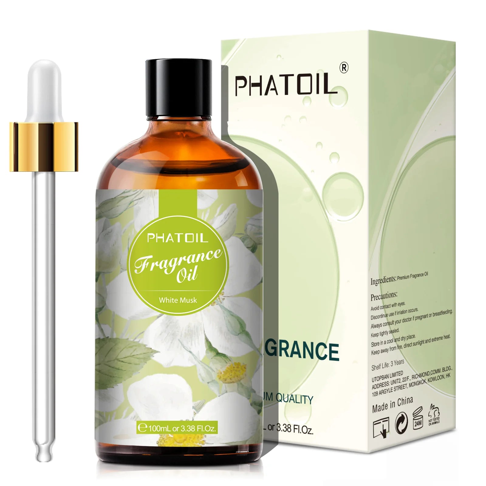 PHATOIL 100ml (3.4 fl oz) White Musk Fragrance Oil – Fresh Linen, Honeysuckle & Peach Orange Blossom for Candles, Soap & Diffusers