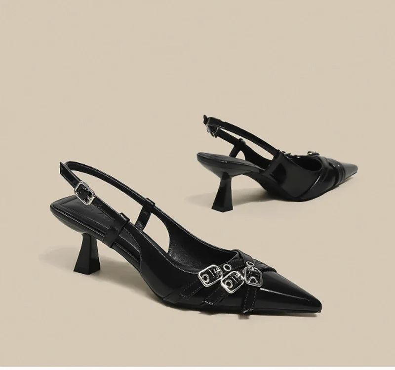 Pointed Toe High Heel Sandals for Women – Roman Slip-On Square Heel Dress Sandals