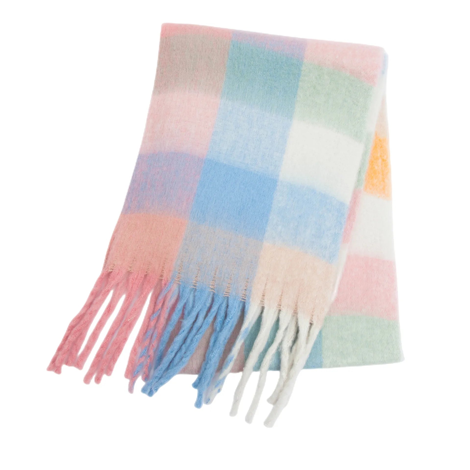 Women's Winter Thick Plaid Pashmina Scarf - Soft Polyester Shawl Wrap, 175+ cm (69+ in) Fuzzy Tassel