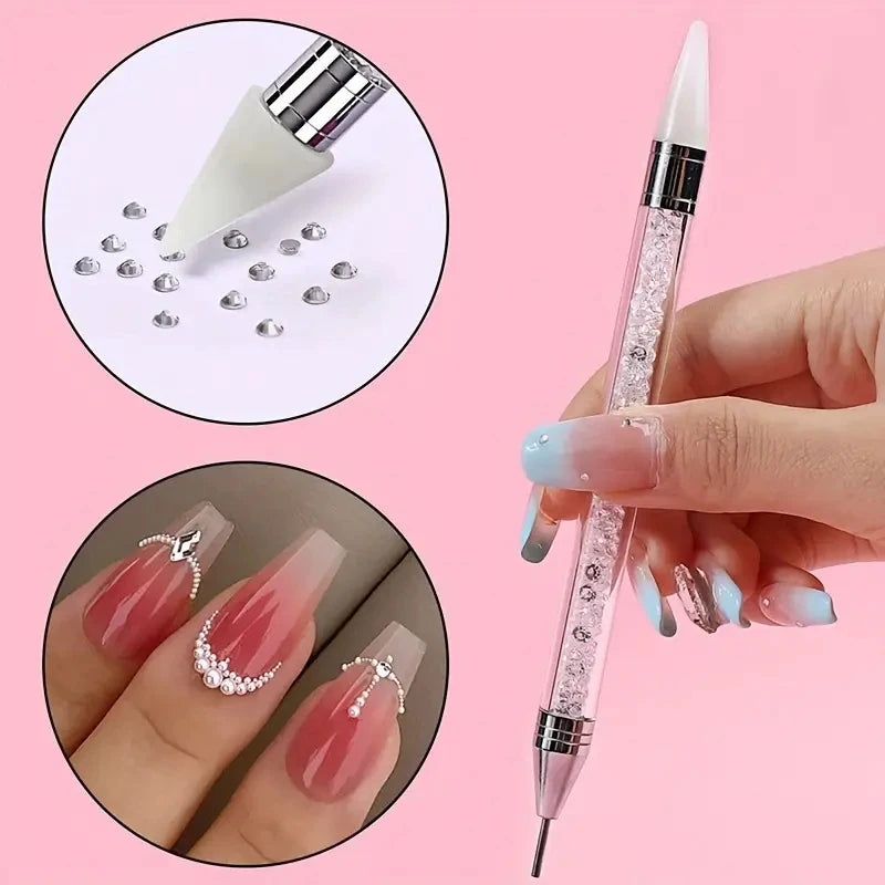 Dual-Ended Wax Rhinestone Picker Pen — Nail Art Dotting Tool for Crystals & Gems
