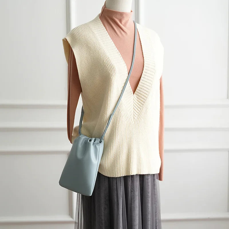 Women's Mini Drawstring Bucket Crossbody Bag - Candy Color Phone Shoulder Purse