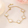 Four-Leaf Clover 18K Gold-Plated Stainless Steel Bracelet with Mother-of-Pearl, Non-Fading Women's Charm