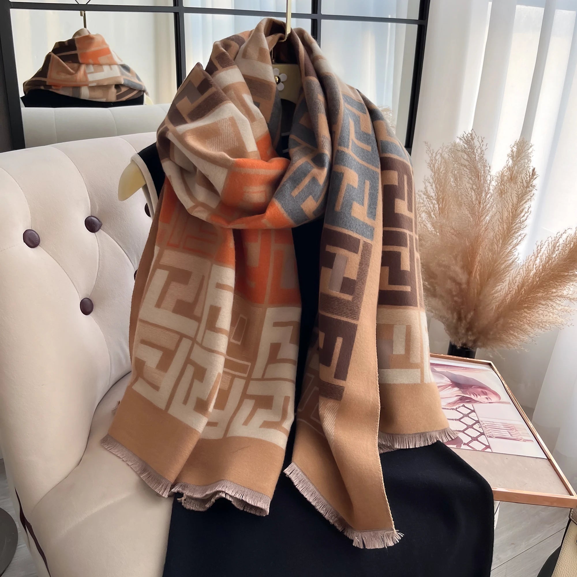 Luxury Two-Sided Print Pashmina Scarf 185 x 65 cm (73 x 26 in) – Soft Warm Windproof Shawl Blanket for Women