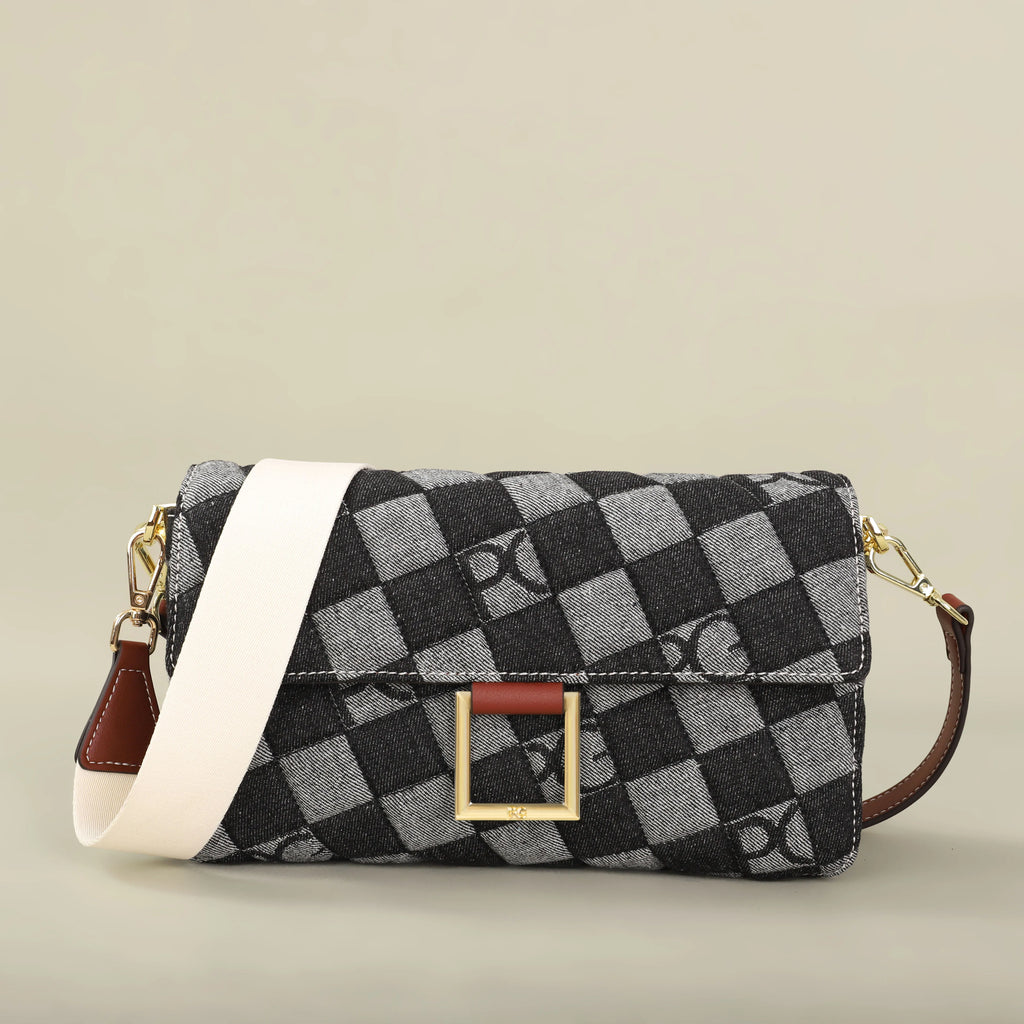 PG PATSY GARIS Women's Designer Embroidered Crossbody Bag – Luxury Geometric Shoulder Satchel