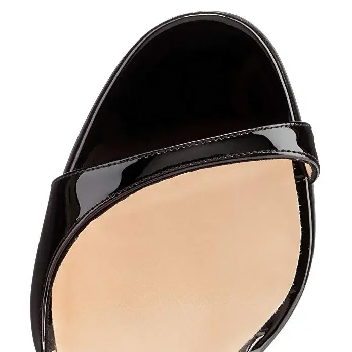 Black Patent Leather Peep-Toe Stiletto Pumps with Red Lining, 12 cm (4.7 in) Heel, Plus Size EU 33-46