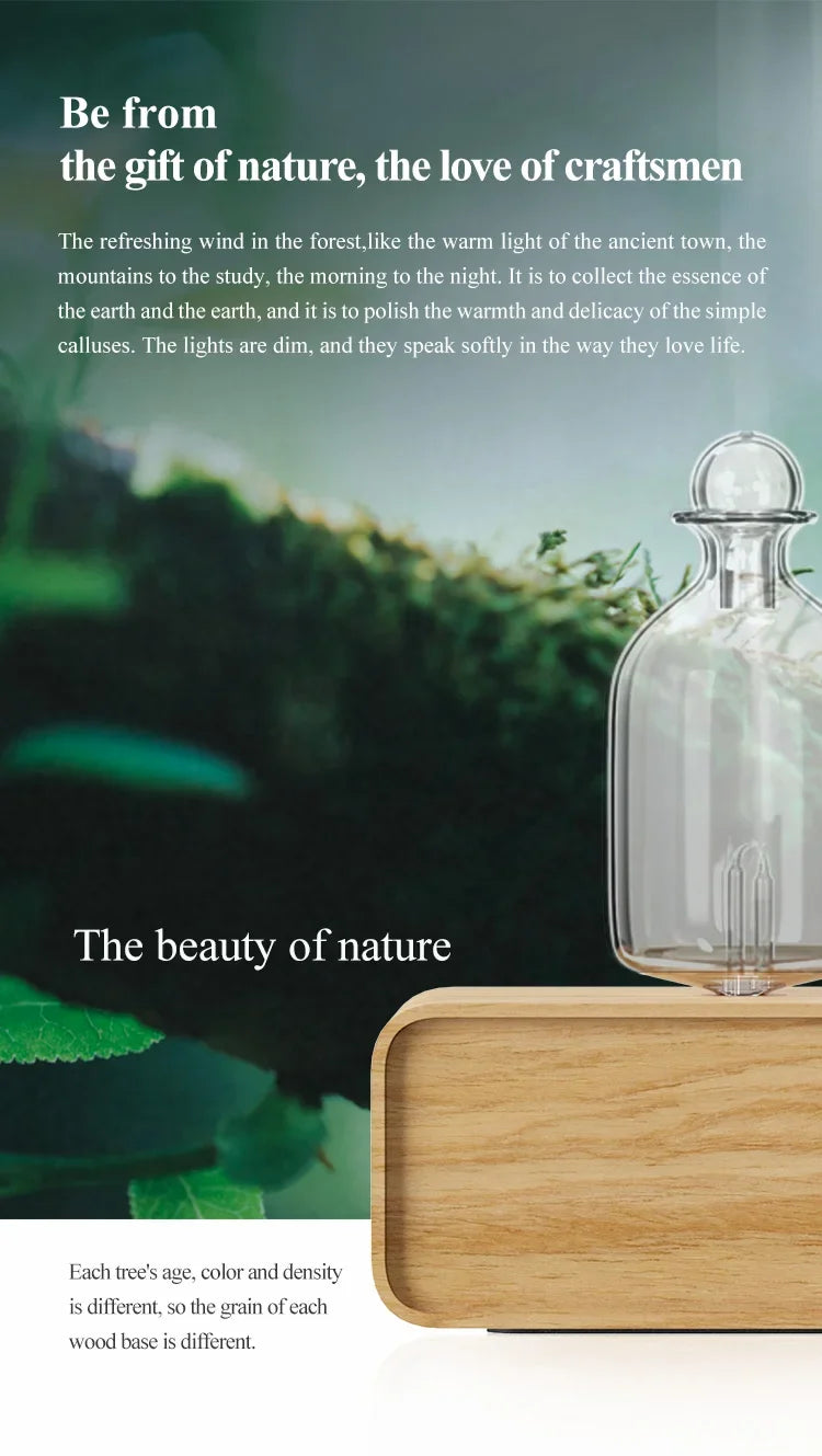 Nebulizing Essential Oil Diffuser - Battery Operated Wood and Glass Aromatherapy Diffuser for Home & Office