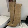 Eilyken Knee-High Pointed Toe Thin Heel Boots for Women – Winter Street Style Vintage Punk Booties
