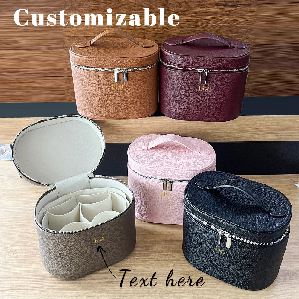 Large Capacity PU Leather Makeup Case with Internal Organizer - Personalized Travel Cosmetic Bag