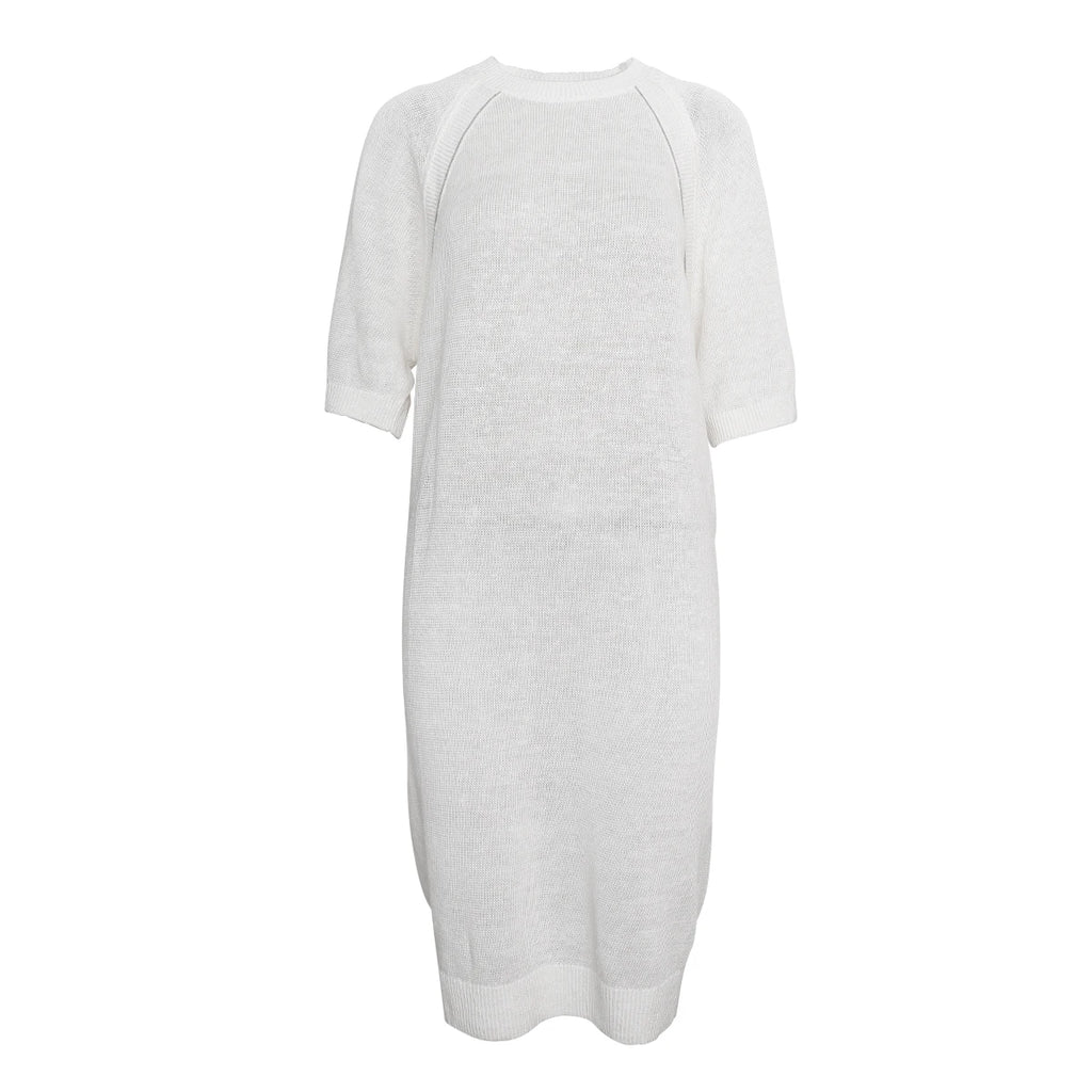 Luxury Women's Summer Linen Knit Dress – 100% Linen Loose Knee-Length O-Neck Casual Dress