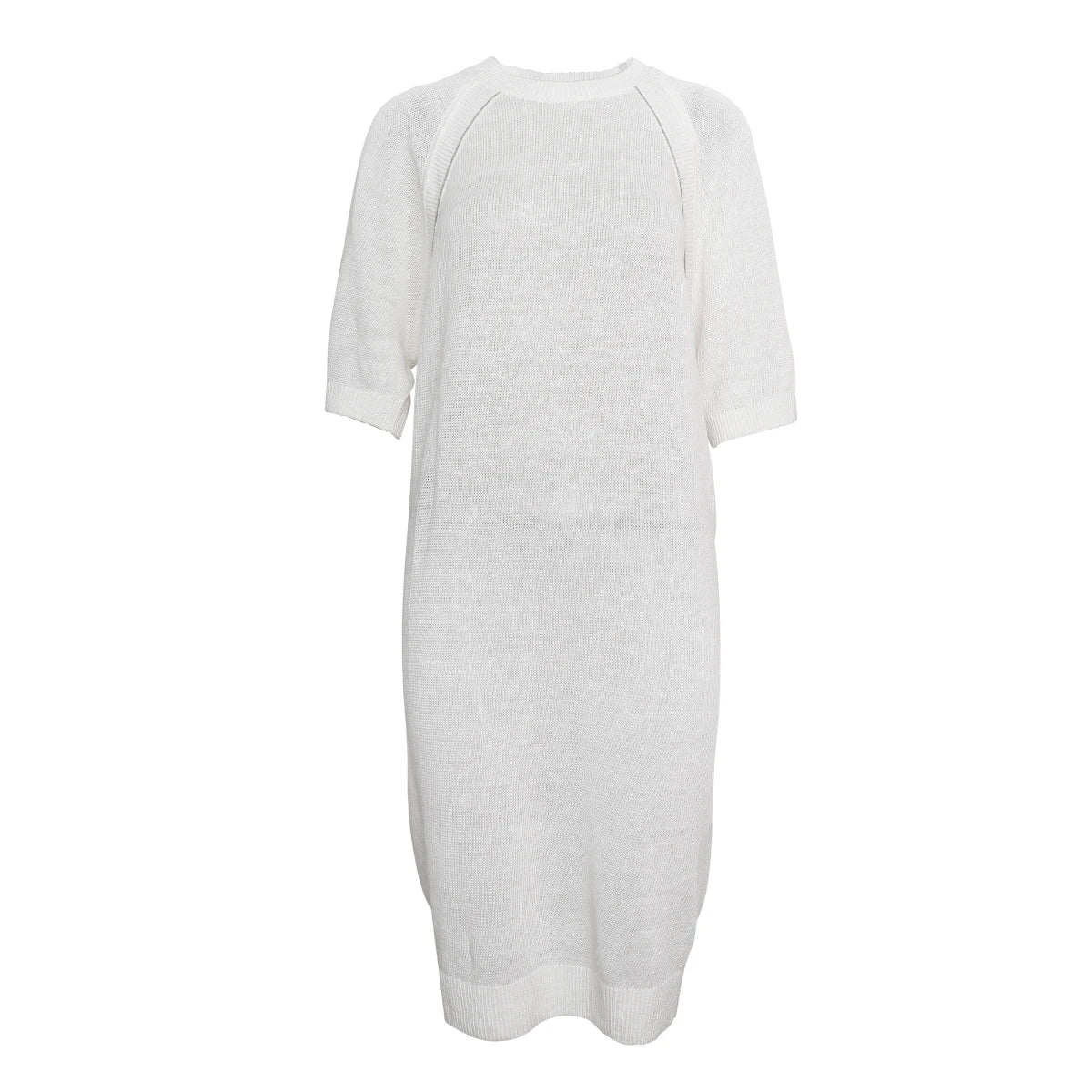 Luxury Women's Summer Linen Knit Dress – 100% Linen Loose Knee-Length O-Neck Casual Dress