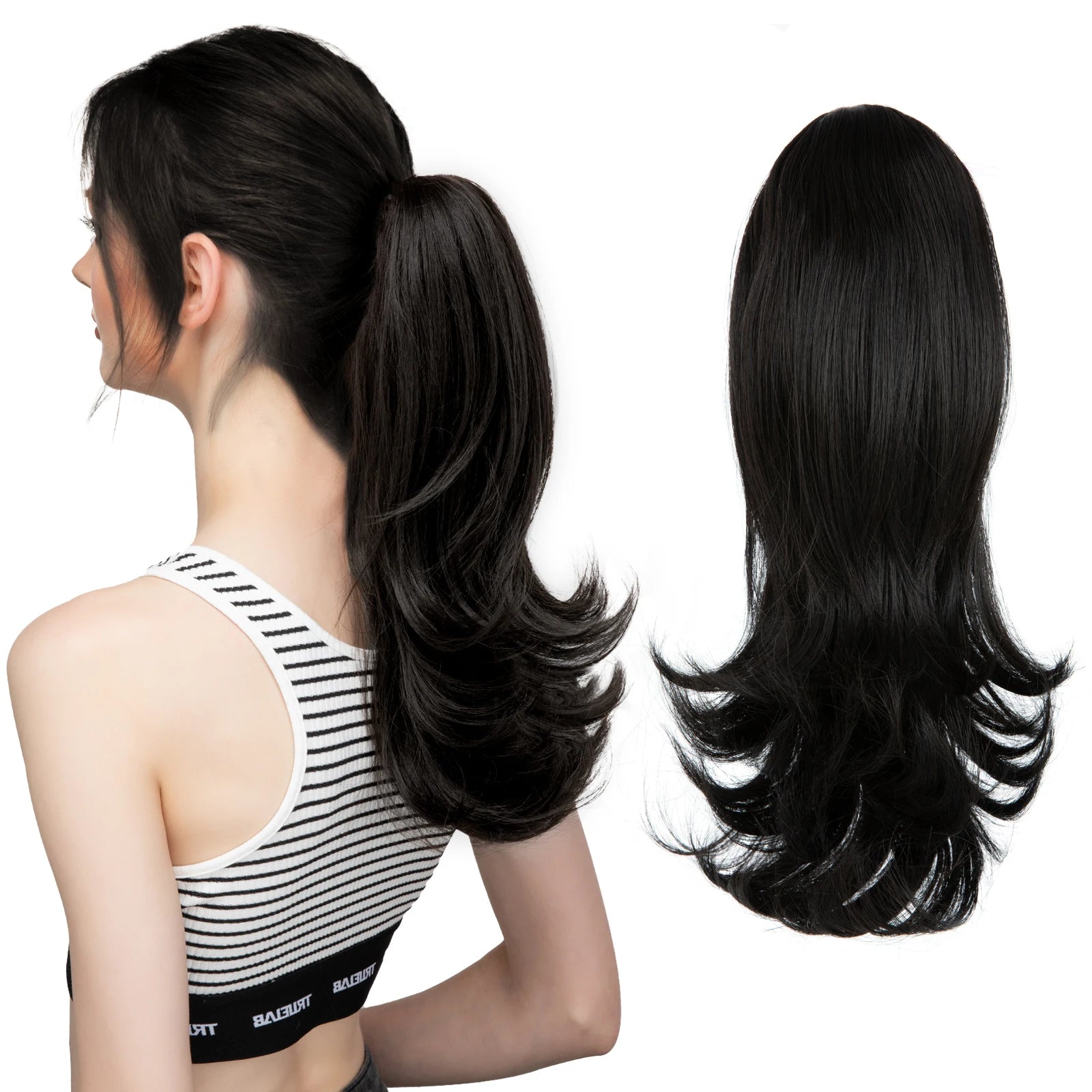 SARLA Clip-In Wavy Ponytail Extension 14 in (35 cm) - Synthetic High-Temp Fiber with Claw Clip & Elastic Band