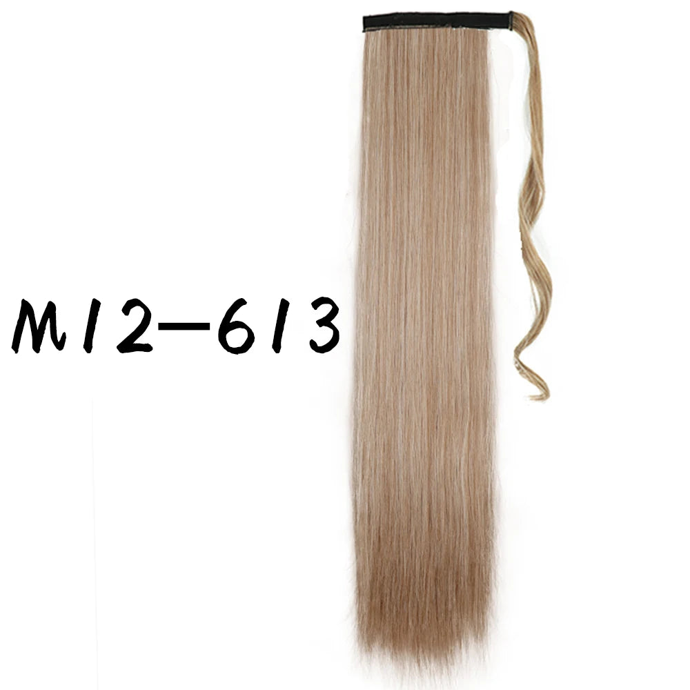 Wrap-Around Clip-In Ponytail Hair Extension 22-34 in (56-86 cm) Long Straight Heat-Resistant Synthetic Blonde Brown