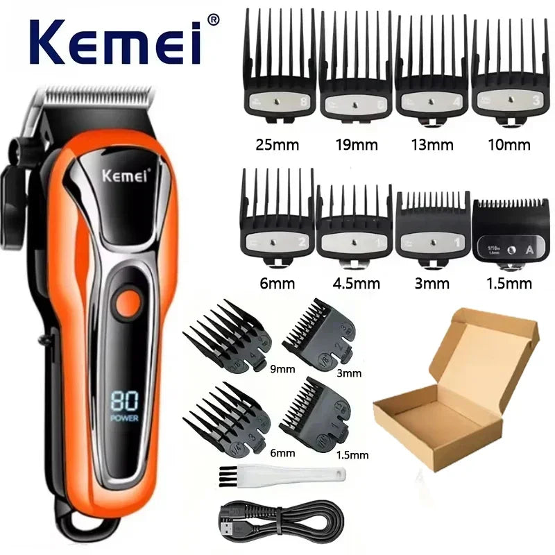 Kemei Rechargeable Cordless Hair Clipper, Professional Men's Trimmer with Limit Combs, 3-Hour Run Time