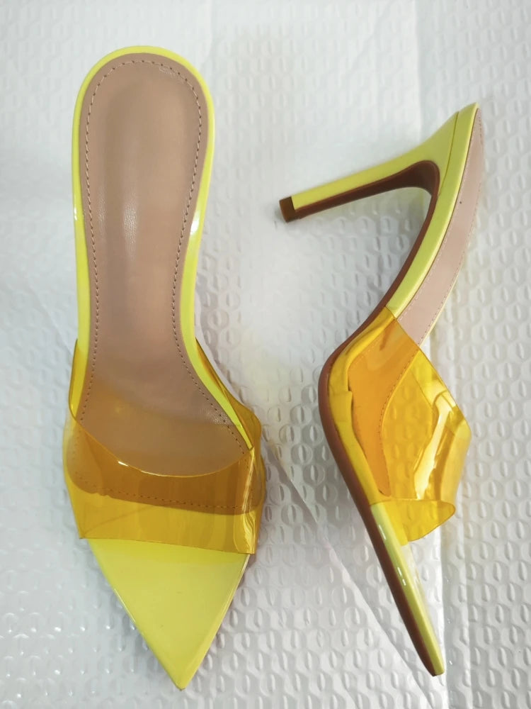 Transparent Pointed Stiletto Mules - Women's Clear High Heel Slip-On Sandals, 3.1 in (8 cm)