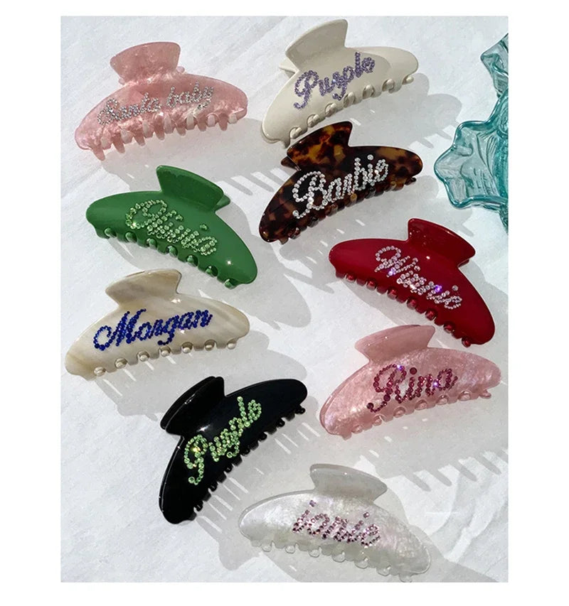 Personalized Letter Hair Clip - Handmade Custom Name Hair Claw Barrette with Rhinestones, 10cm x 4cm (3.94 in x 1.57 in)