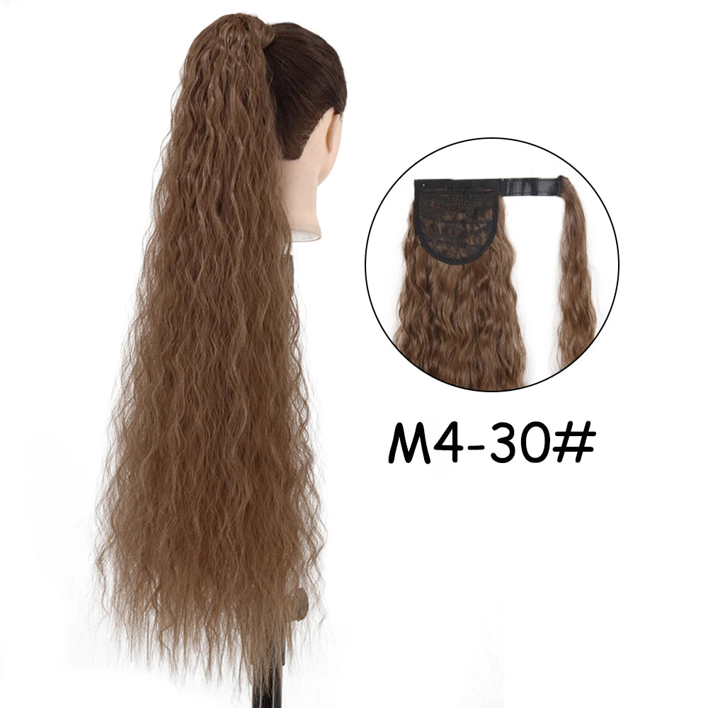 34-Inch (86 cm) Clip-In Synthetic Ponytail Hair Extension — Blonde Wrap-Around Long Straight Hairpiece